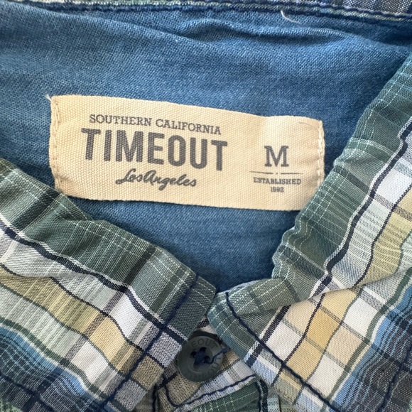Timeout Men's Plaid Button Down Shirt - Green and Blue - Picture 4 of 6